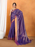 Purple Ikkat Woven Kajeevaram Silk Rich Pallu With Blouse Piece
