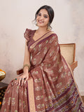 Brown Poly Crepe Festive Wear Saree With Blouse Piece