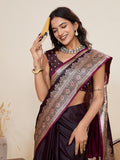 Maroon Pure Satin Silk Gala Border Concept Weaved With Jari And Minakari Rich Pallu Saree With Blouse Piece