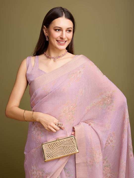 Lavender Tissue Saree With Blouse Piece
