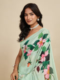 Mint Green Chinon Saree All Over Single Colour Printed Saree With Blouse Piece