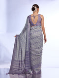 Grey Linen Blend Saree With Blouse Piece