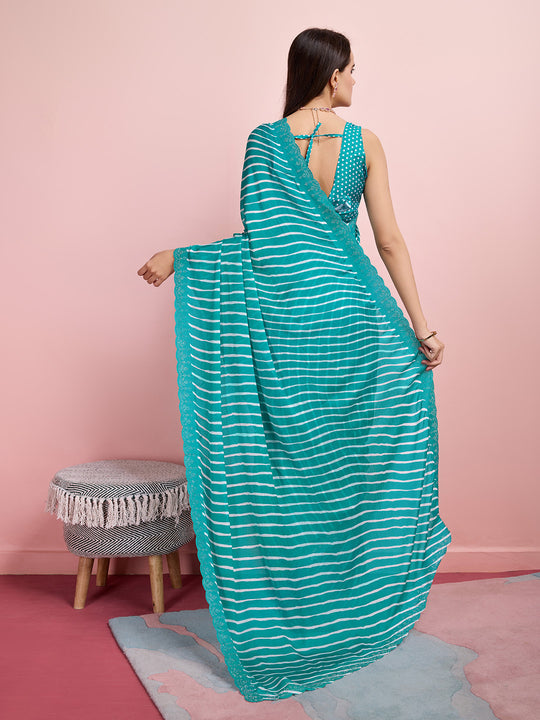 Teal Chiffon Festive Saree With Blouse Piece