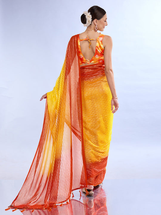 Yellow & Pink Weightless Saree With Blouse Piece