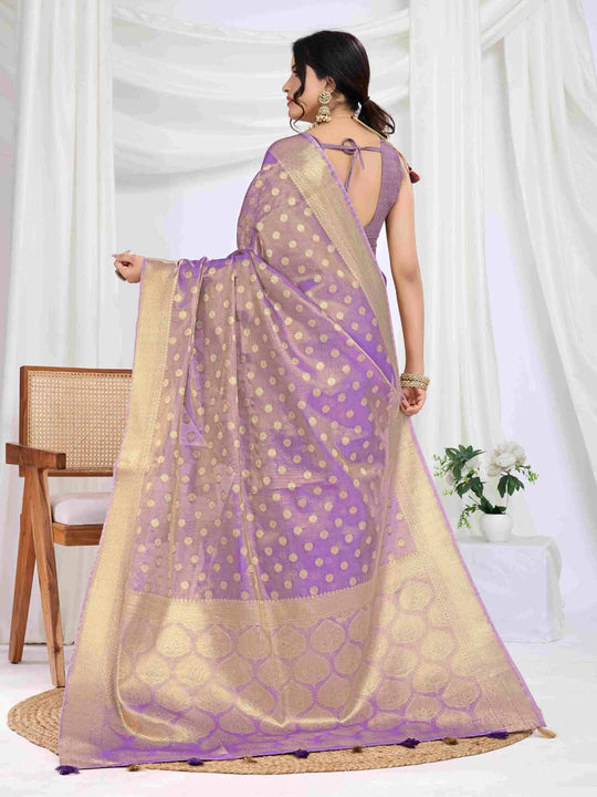 Purple Pure Tissue Silk Banarasi Saree With Brocade Blouse Piece