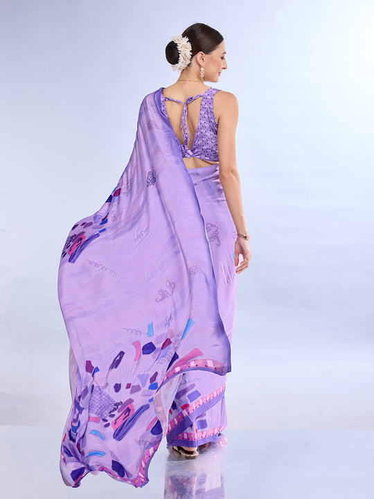 Purple Satin Saree With Blouse Piece