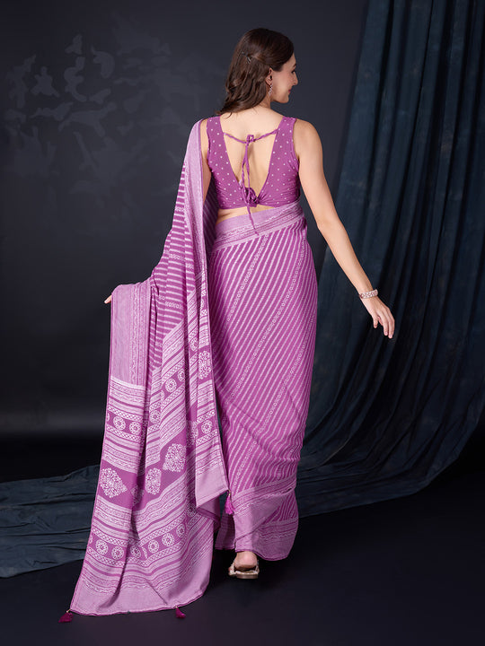 Purple Poly Georgette Saree With Blouse Piece