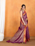 Cherrypink Yellow Ikkat Woven Kajeevaram Silk Rich Pallu With Blouse Piece