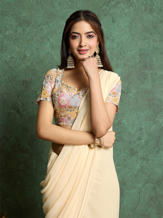 Poly Chiffon Dyed Saree With Heavy Embroidered Blouse Piece