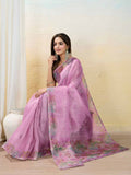 Babypink Organza Zari Woven Printed Saree With Hand-Sequence Embellishment Saree With Blouse Piece