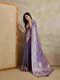 Lavendar Pure Satin Banarasi Saree With Tassels Saree With Blouse Piece