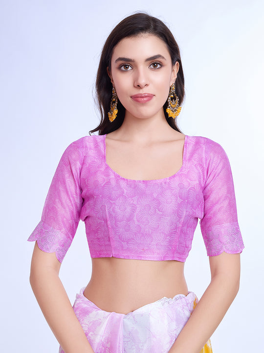 Yellow Poly Chiffon Festival Saree With Blouse Piece