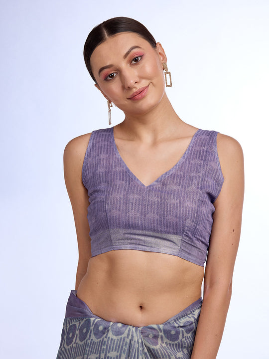 Grey Linen Blend Saree With Blouse Piece