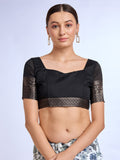 White & Black Dola Silk Saree With Blouse Piece