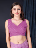 Purple Poly Georgette Saree With Blouse Piece
