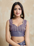 Lavendar Pure Handloom Tussar Woven Pallu Ajrakh Printed With Blouse Piece