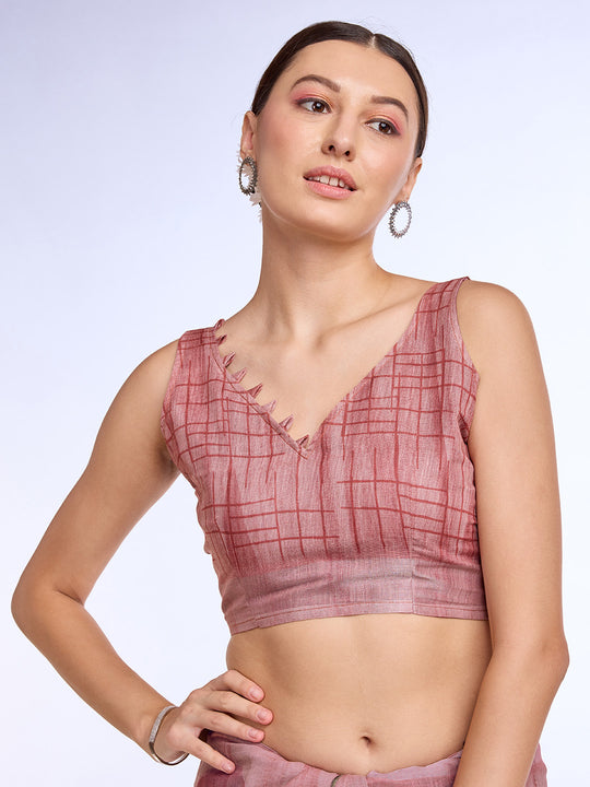 Pink Linen Blend Saree With Blouse Piece