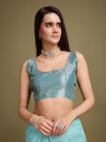Turquoise Blue Linen Blend Daily Wear Saree With Blouse Piece