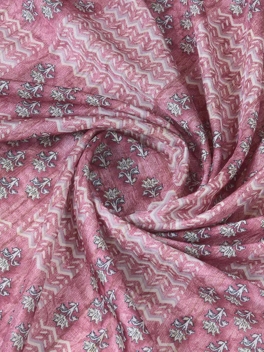 Pink Pure Tussar Silk Ajrakh Block Printed With Blouse Piece