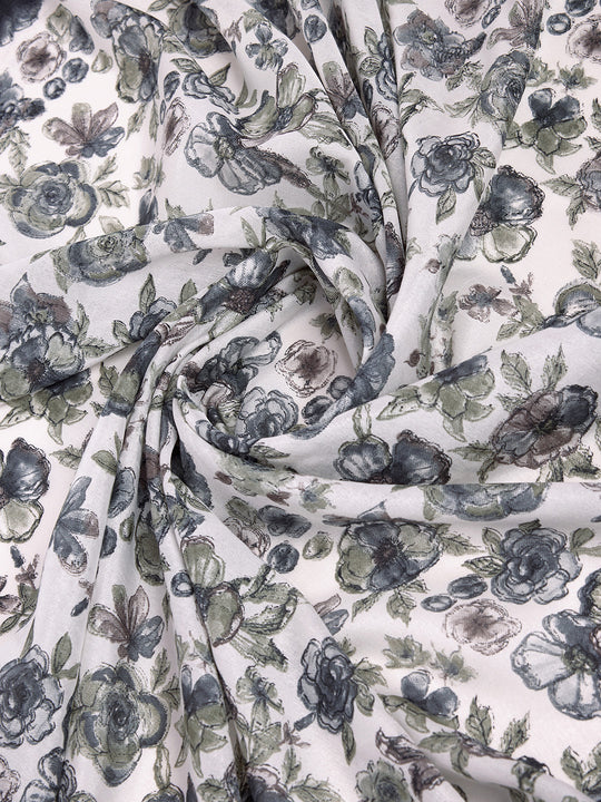 White & Black Dola Silk Saree With Blouse Piece