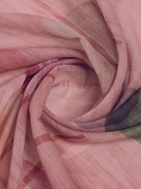 Pink Linen Blend Saree With Blouse Piece