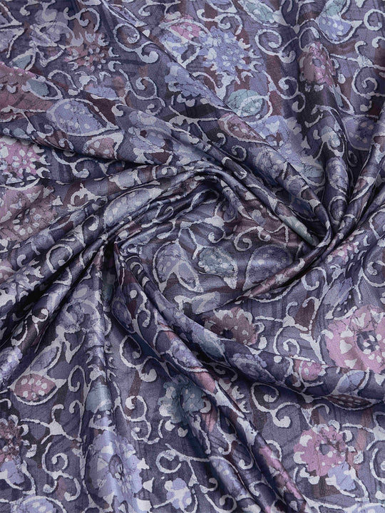 Lavendar Pure Handloom Tussar Woven Pallu Ajrakh Printed With Blouse Piece