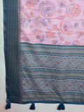 Pink Pure Tussar Viscose Border Paisley Digital Printed  With Blouse Piece