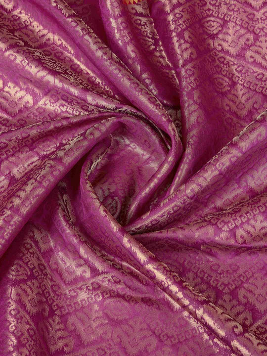 Cherrypink Yellow Ikkat Woven Kajeevaram Silk Rich Pallu With Blouse Piece