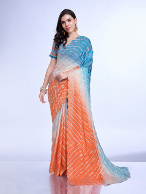 Multi Colour Poly Chiffon Festival Saree With Blouse Piece