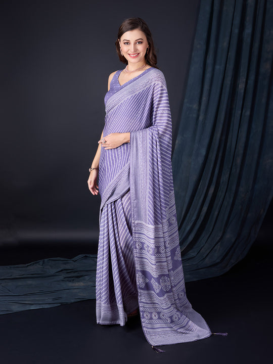 Lavender Poly Georgette Saree With Blouse Piece