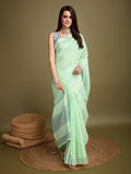 Sea Green Linen Blend Daily Wear Saree With Blouse Piece