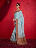 Teal Pure Tussar Viscose Border Paisley Digital Printed  With Blouse Piece
