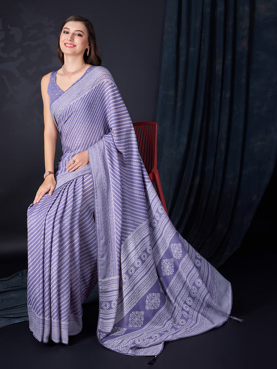 Lavender Poly Georgette Saree With Blouse Piece