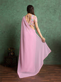 Poly Chiffon Dyed Saree With Heavy Embroidered Blouse Piece