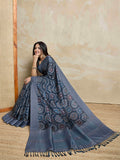Indigoblue Pure Handloom Tussar Woven Pallu Ajrakh Printed With Blouse Piece