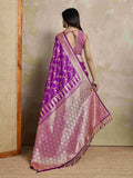 Voilet Pure Satin Banarasi Saree With Tassels Saree With Blouse Piece