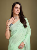 Sea Green Linen Blend Daily Wear Saree With Blouse Piece