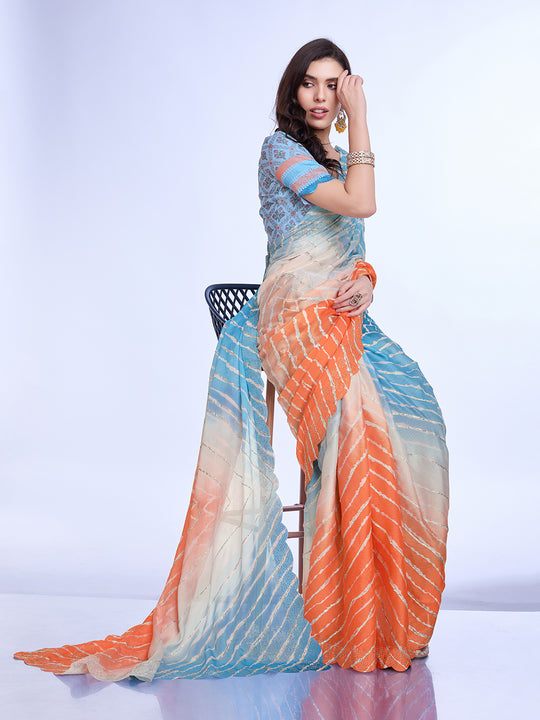 Multi Colour Poly Chiffon Festival Saree With Blouse Piece