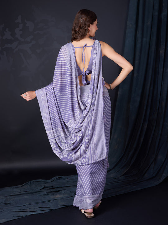 Lavender Poly Georgette Saree With Blouse Piece