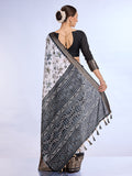 White & Black Dola Silk Saree With Blouse Piece
