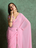 Poly Chiffon Dyed Saree With Heavy Embroidered Blouse Piece
