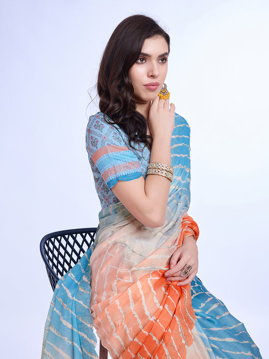 Multi Colour Poly Chiffon Festival Saree With Blouse Piece