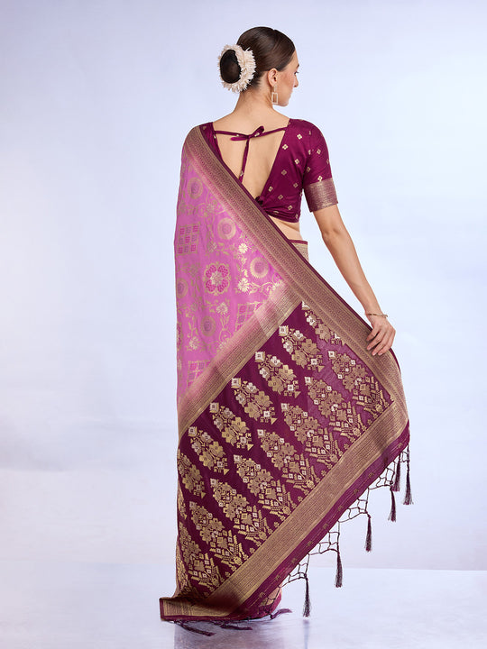 Pink Pure Silk Saree With Blouse Piece