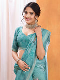 Turquise Poly Crepe Party Wear Saree With Blouse Piece