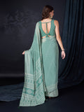 Green Poly Georgette Saree With Blouse Piece