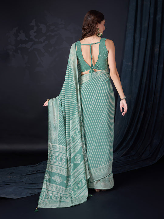 Green Poly Georgette Saree With Blouse Piece