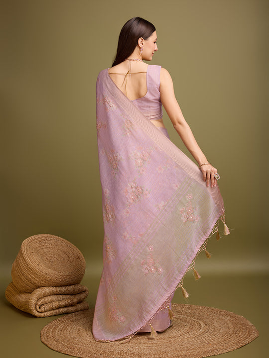 Lavender Tissue Saree With Blouse Piece