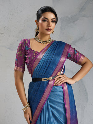 Pure Chiffon Digital Printed Woven Saree With Woven Border And Fancy Tassels