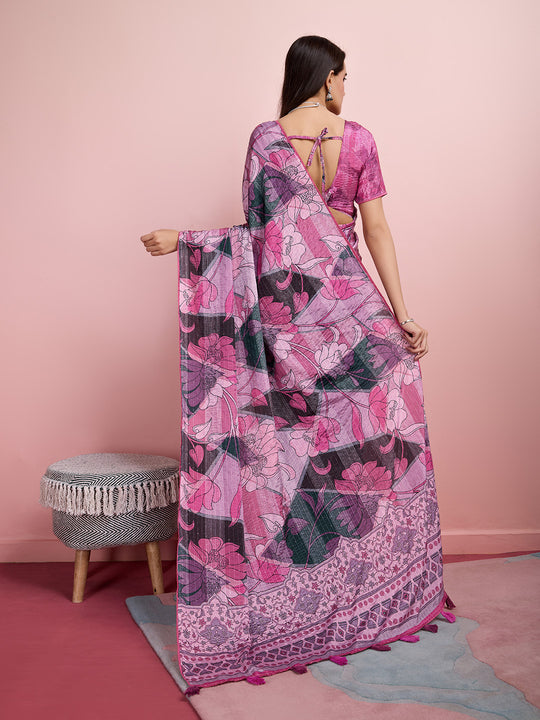 Purple Silk Blend Party Wear Saree With Blouse Piece