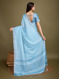 Blue Linen Blend Daily Wear Saree With Blouse Piece